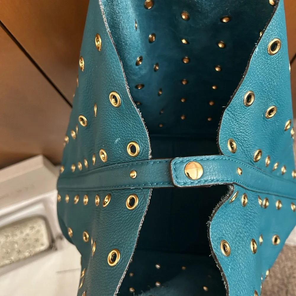 Michael Kors Teal Leather Eyelet Shoulder Bag - Picture 6 of 16